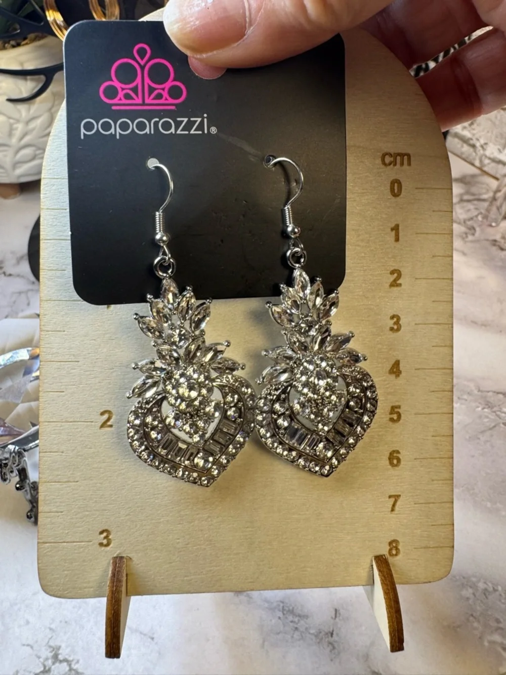 paparazzi Silver Crystal Heart Drop Earrings - Picture 2 of 3